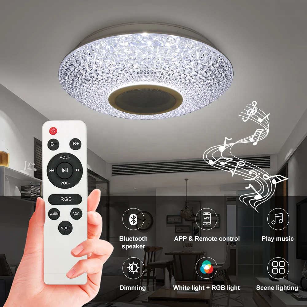 Hot sale led ceiling light blueteeth speaker music home office hotel RGB decor dimmable light fixtures app led ceiling lamp