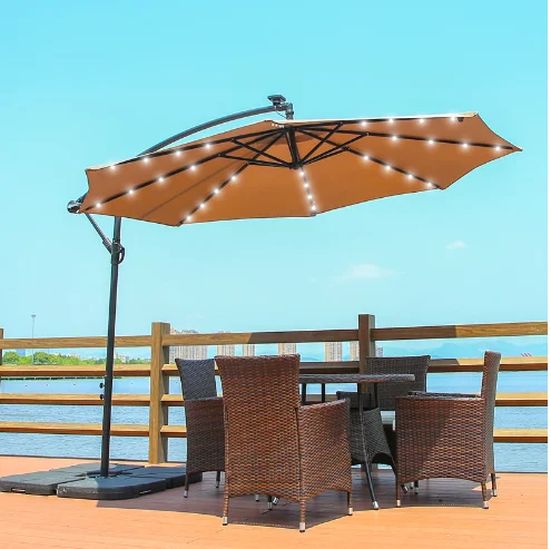 High quality outdoor backyard pool side garden patio 10ft roma led light solar panel power umbrella