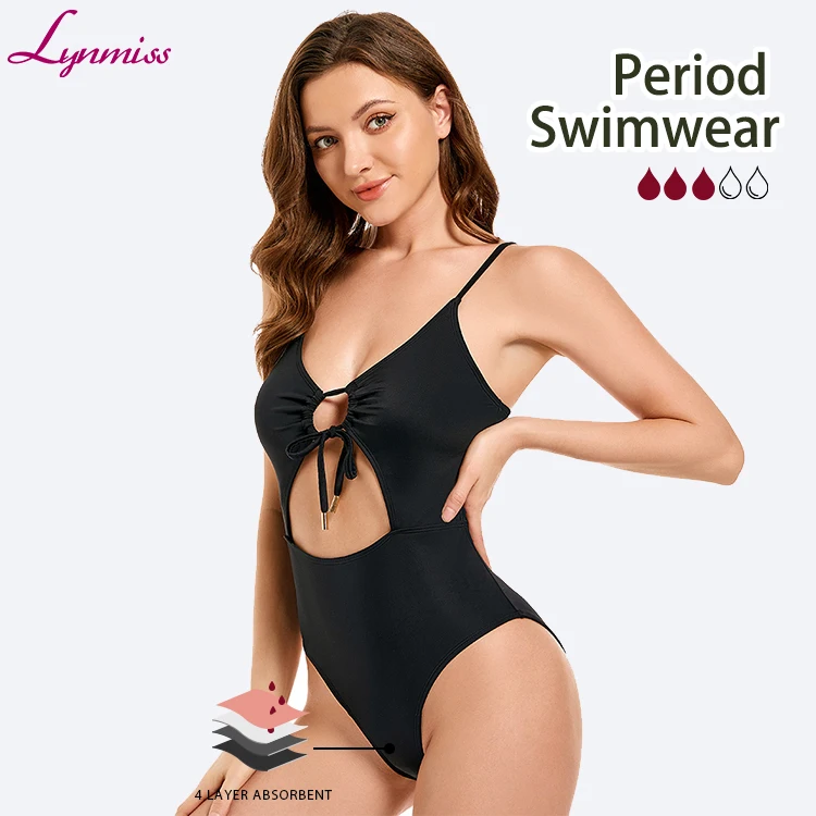 wholesale 4 layer menstrual swimwear one piece swimsuits manufacturer custom bikini sexy Cutout women period swimwear beachwear