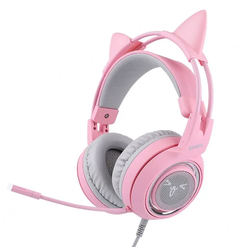 SOMIC G951S Pink Cat Headphones Noise Cancelling Wired Gaming Headset  3.5mm Wired Earphone