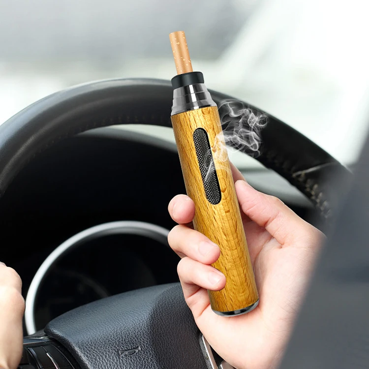LIHONG Luxury Car Portable Cigarette Lighter Rechargeable Cigarette Lighter Walnut Ashtray for Car