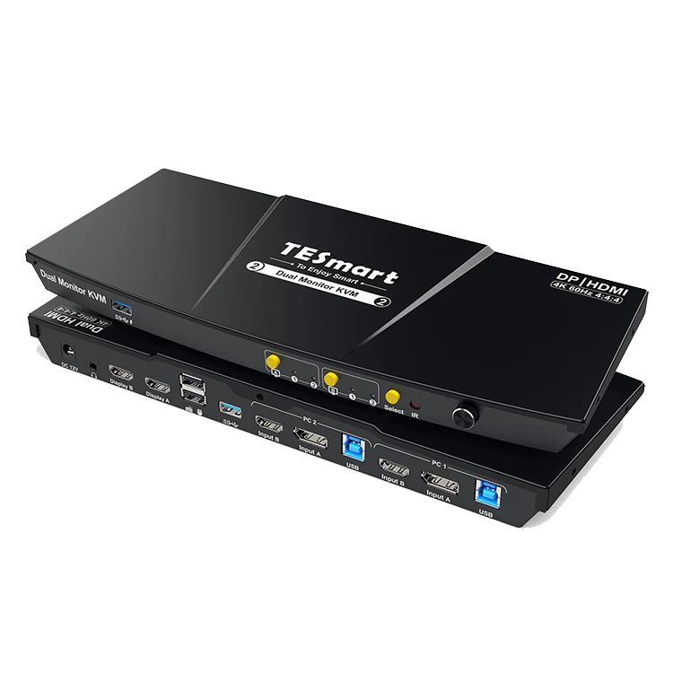 TESmart 2x2 Dual Monitor KVM Switch HDMI Displayport 4K60Hz with USB 3.0 Docking Station EDID Video Switch