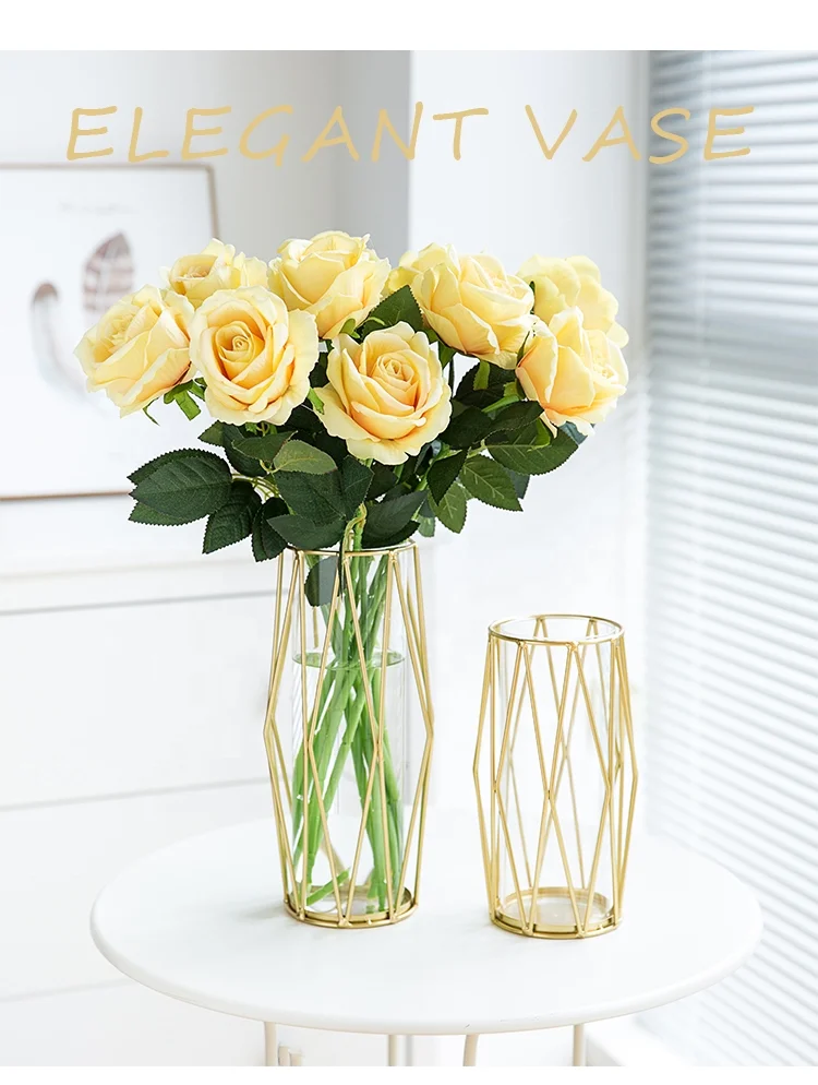 Handmade plated decorative geometric art metal wire shelf table vase