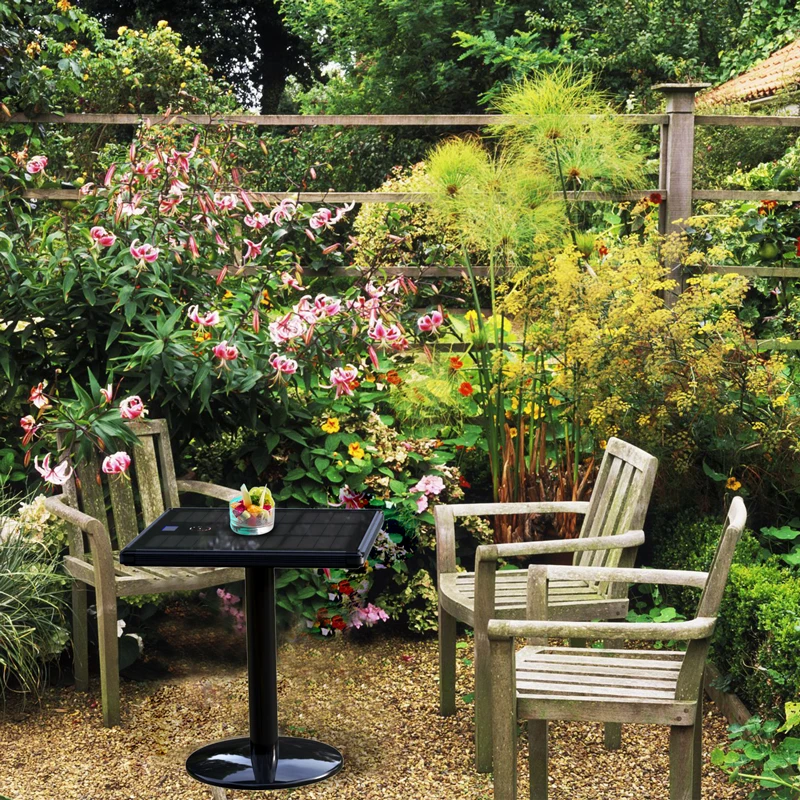 Outdoor multi-media solar table as solar energy rechargeable batteries for solar lights IP 65 solar coffee table