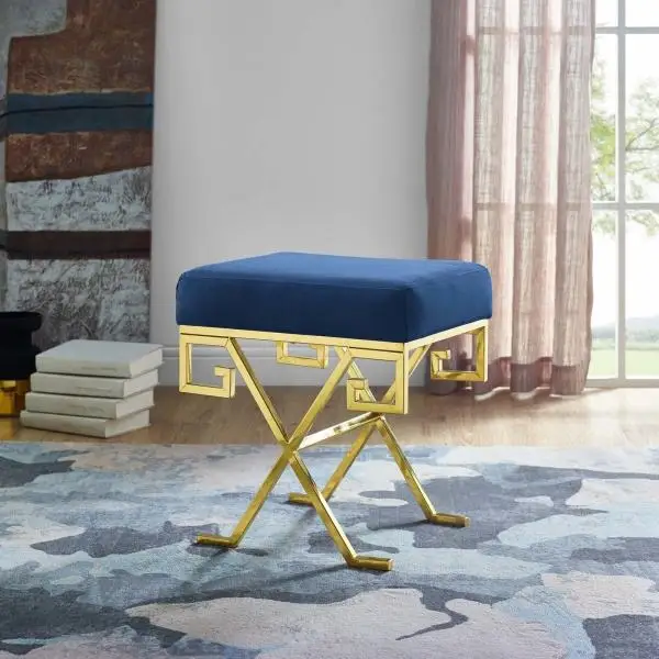 Reatai home furniture Soft Comfortable velvet fabric stool bench with stainless steel leg