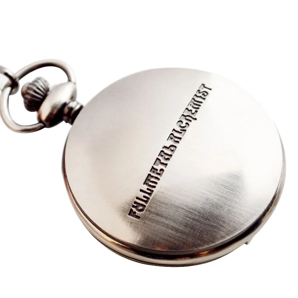 New Silver black quartz Anime Fullmetal Alchemist Pocket Watch with Chain Box for Cosplay Accessories Anime Merch
