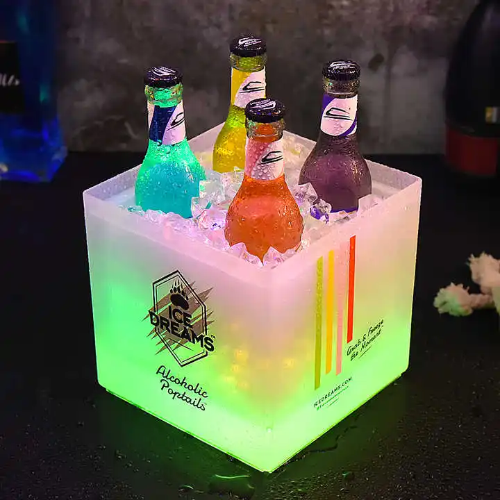 Square Ice tub Custom logo Sign vip Service bottle Presenter Night Club Acrylic Ice Buckets champagne vodka Led Ice Bucket