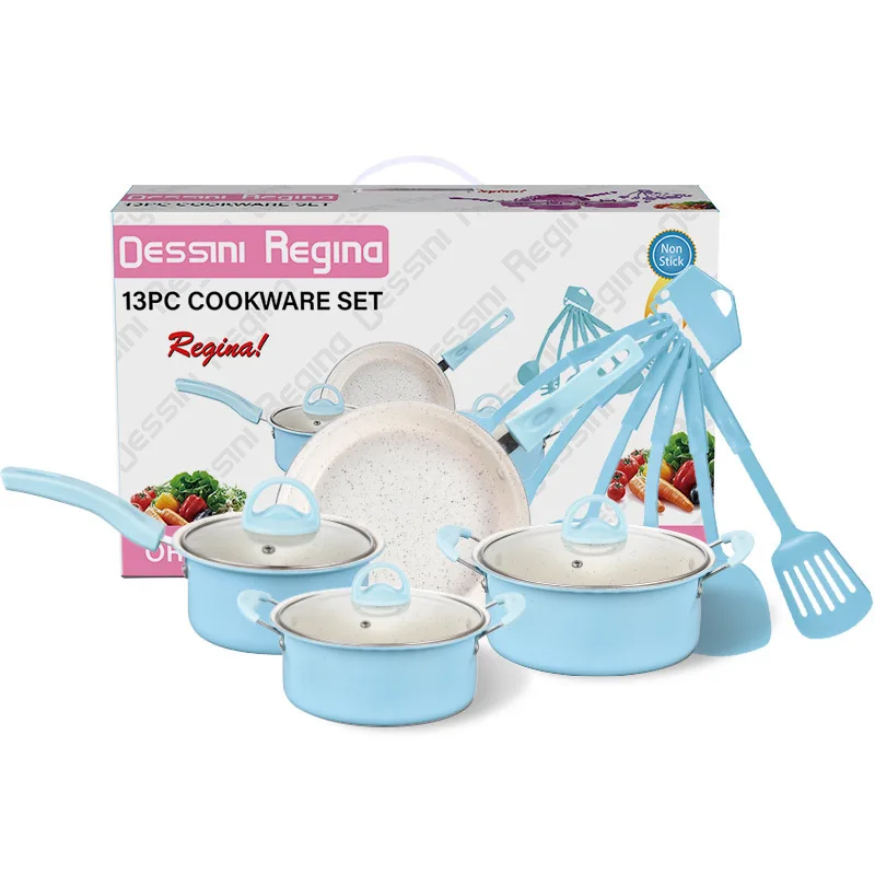 Household color non-stick soup pot + frying pan + milk pot + stew pot 13-piece cookware set