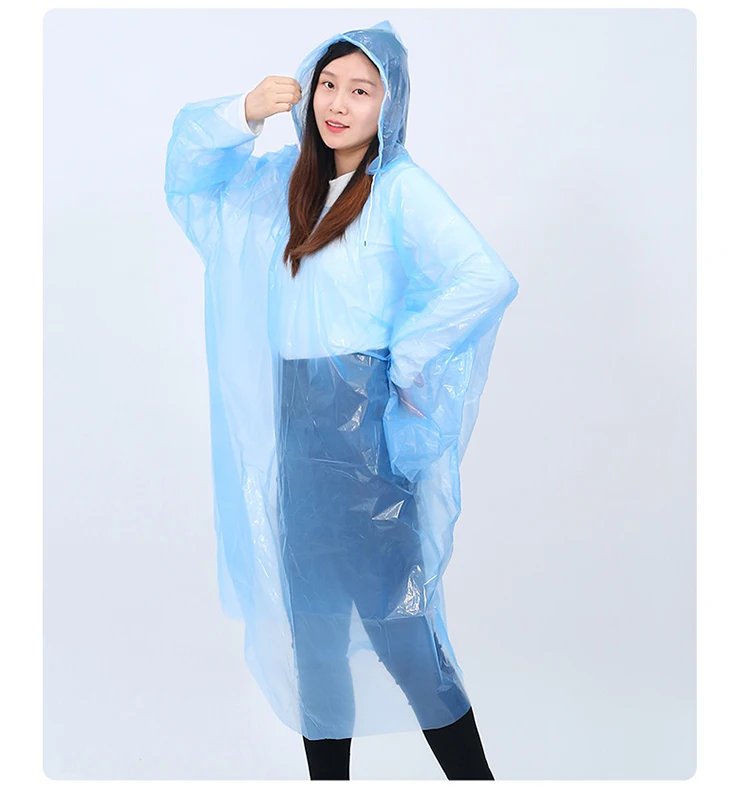 Hot Sale Emergency PE Raincoat Lightweight Plastic Rain Poncho for Adults & Children for Hiking Thick Rainwear Size M