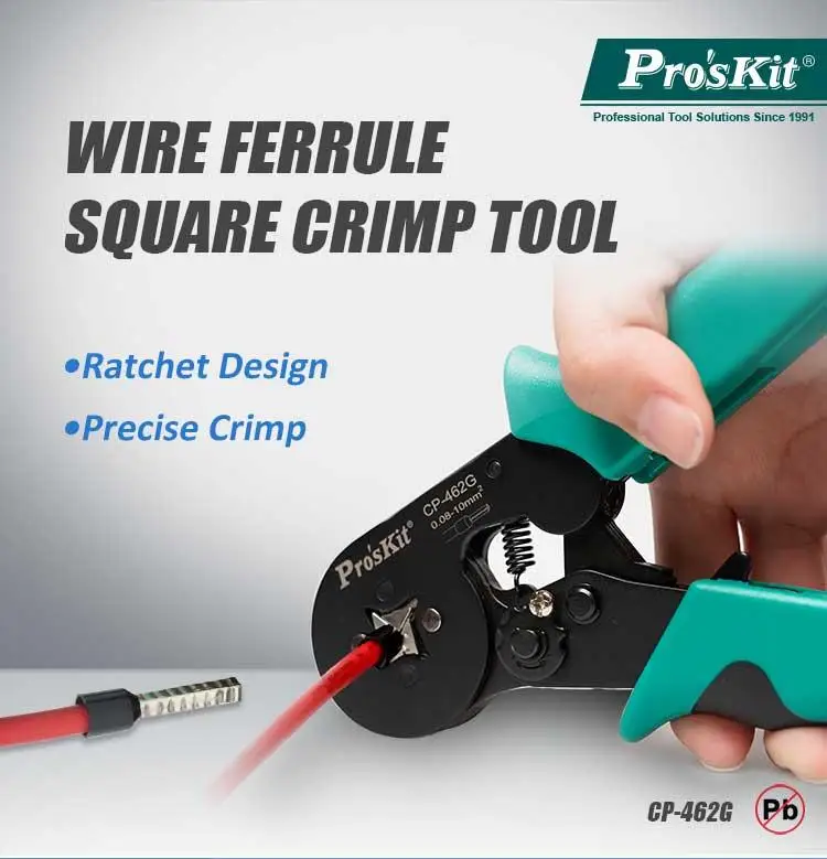 proskit CP-462G adjustable European terminal quadrilateral crimping pliers for SQUARE CRIMP WIRE FERRULE CRIMPER AWG 28-7
