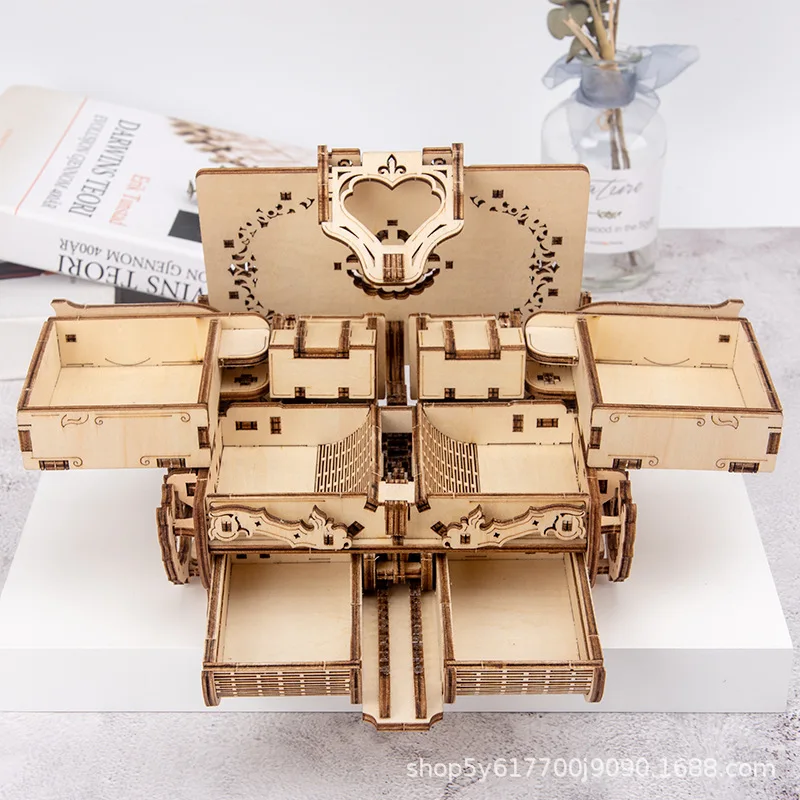 Manual 3D Puzzle Wooden Assembly Toys Antique Box Diy Manual Simulation Of Wood Driving Machinery  Model Decorations Toys