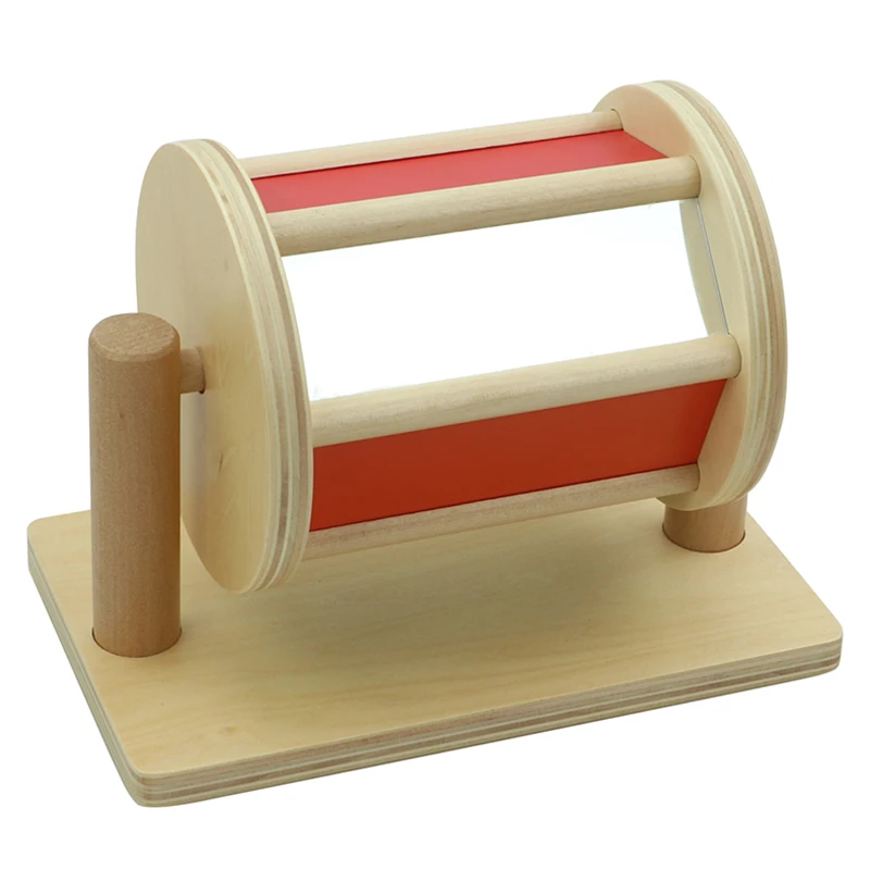 LT153B  Montessori rainbow drum Kids Wooden Educational toddler Toys   Spinning Drum with Mirror  montessori toys wholesale