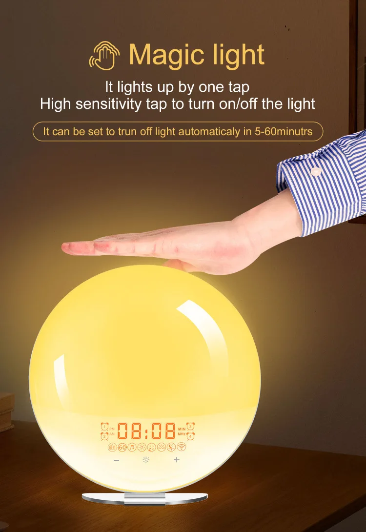 LED Simulated Sunrise Sunset Nature Wake-up Light Sleep Light Alarm Clock Touch App Voice Control Colorful Bedside Night Lights