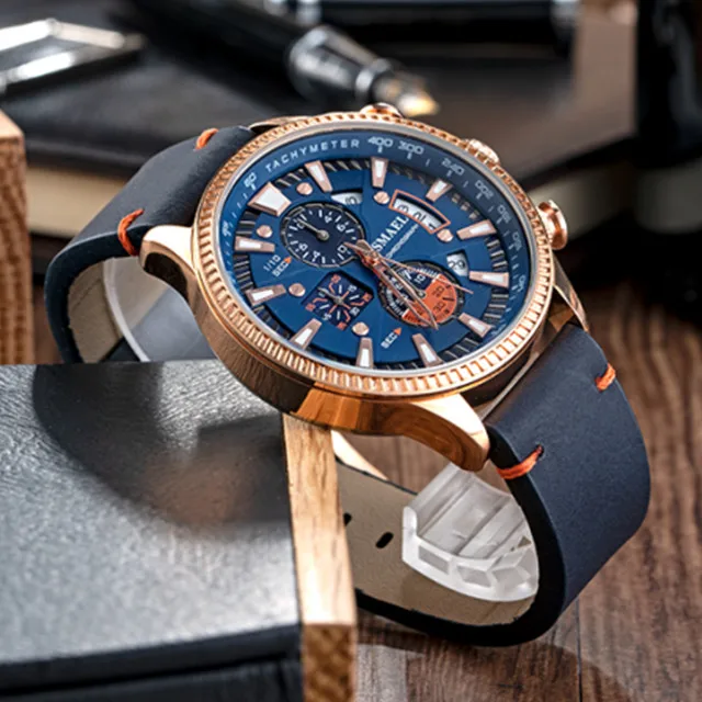 Raymons SL-9097 класса люкс мужские деловые кожаные армейские водонепроницаемые наручные часы модные часы-Хронограф Мужские кварцевые Erkek Kol
