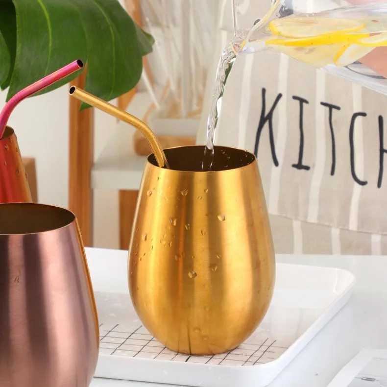 304SS 17oz 500ml Gold Black Rainbow Stainless Steel Stemless Wine Glass