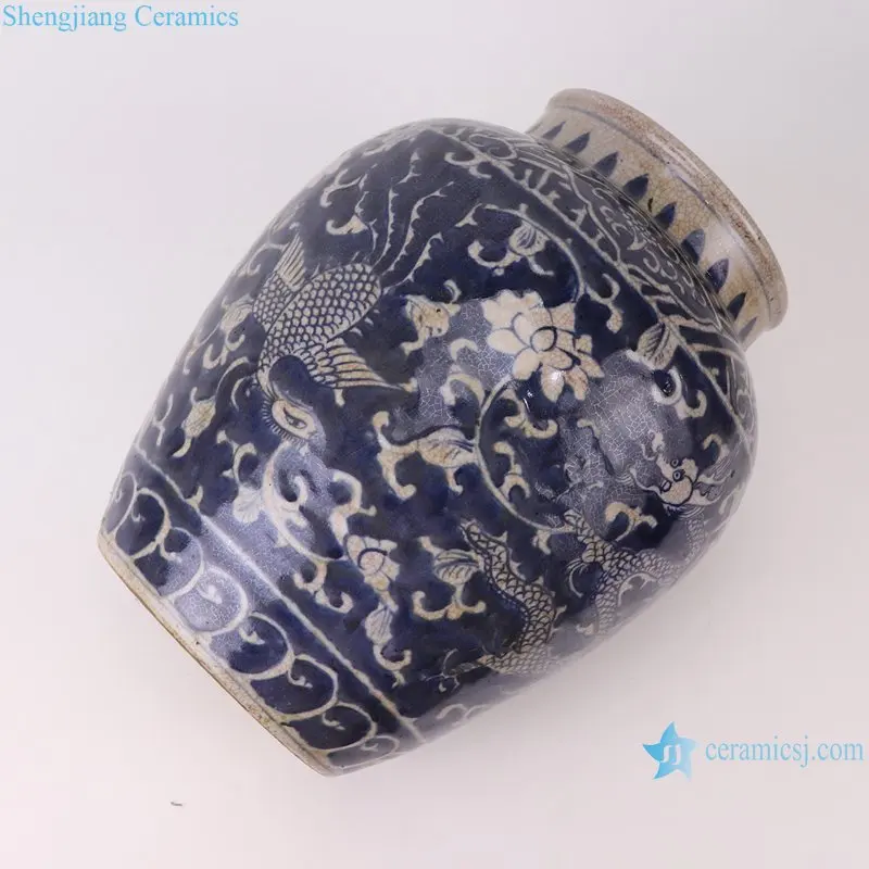 RZTL15-A Antique blue dragon lotus pattern porcelain pots vase hand-painted ceramic vase