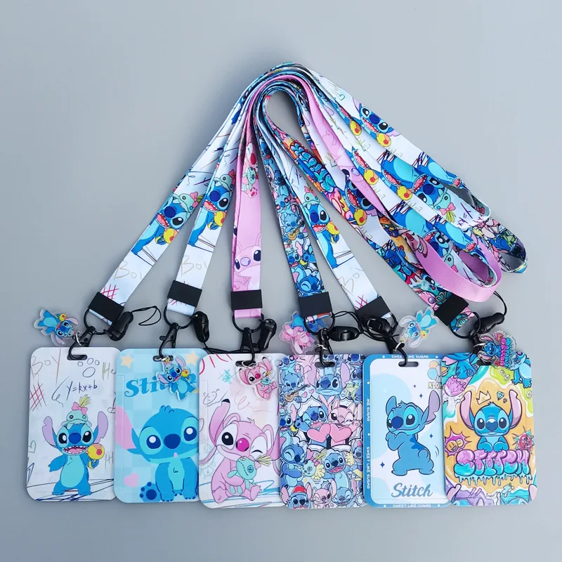 Stitch Cartoon Bus Card Holder Keychain Student Campus Card Holder Lanyard