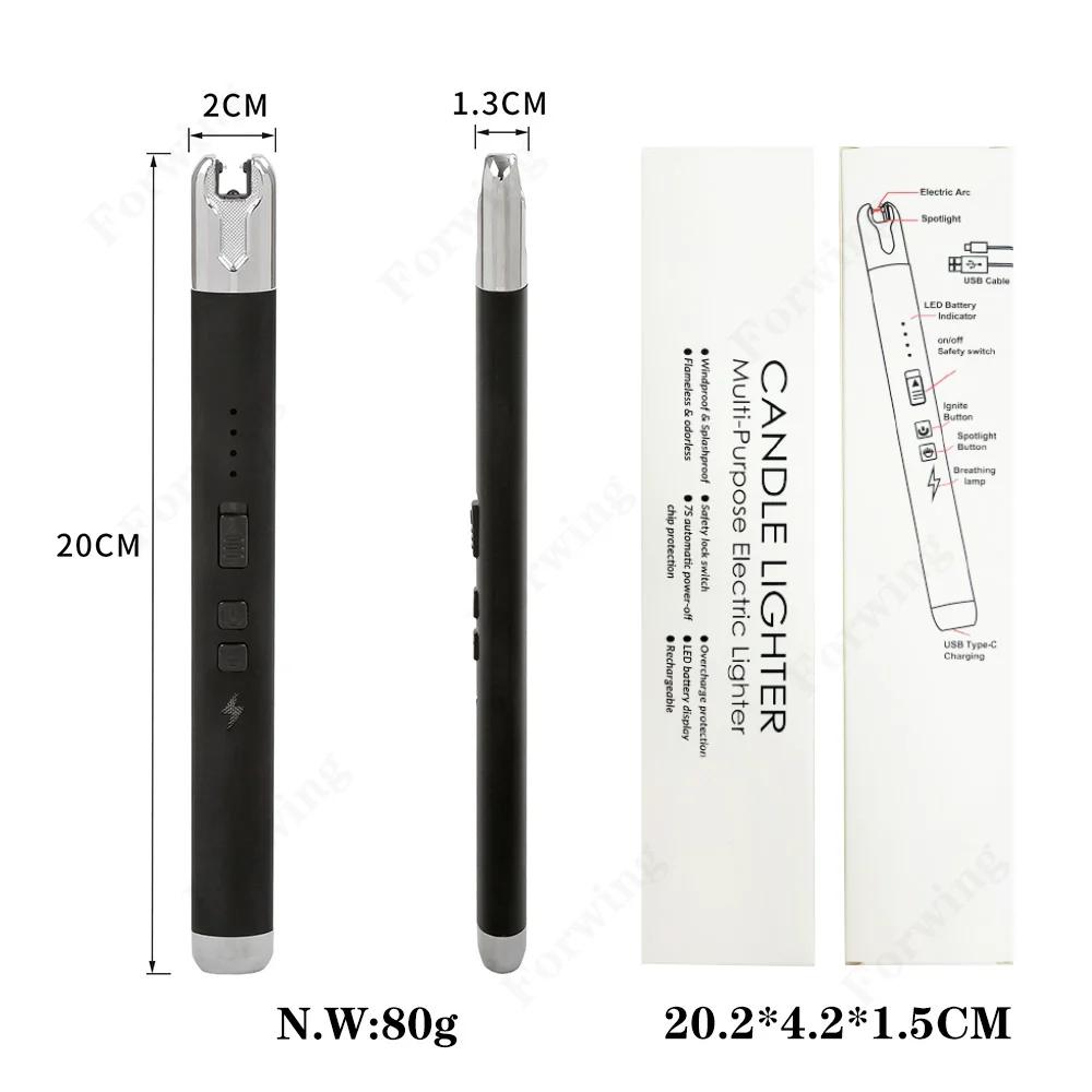 Modern Design Electric Rechargeable USB Candle Lighter Flameless Metal Butane Gas Lighter Logo Travel Smoking Accessories