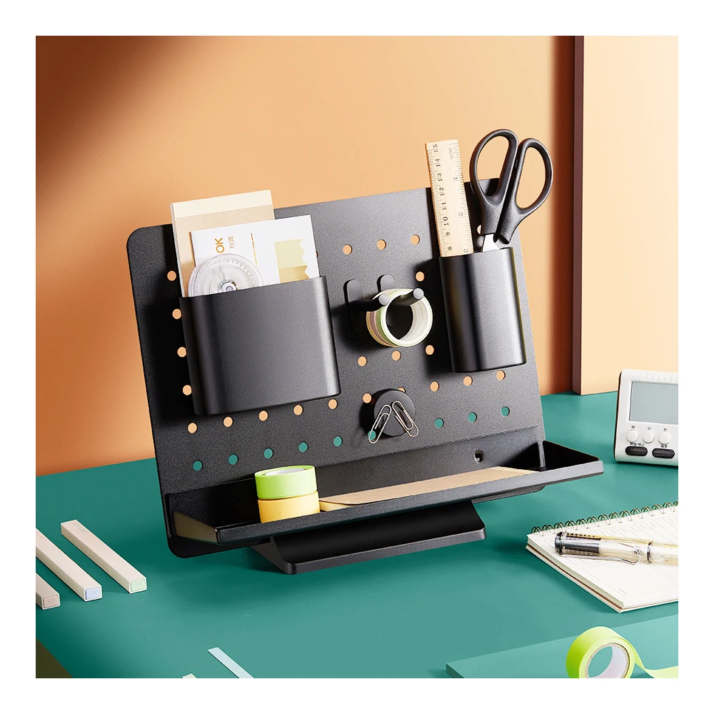 Hot sell new school kids stationery metal grey black home pegboard office desk storage organizer