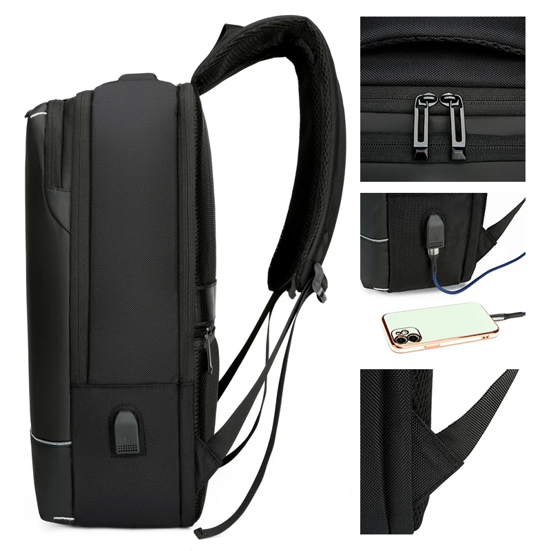 2022 Simple design coated oxford fabric USB backpack rucksack for business travel waterproof laptop knapsack mochila