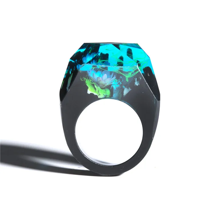 Handmade Wood Jewelry Magic Wood Gift Natural Scenery Epoxy Resin Wooden Rings for Women