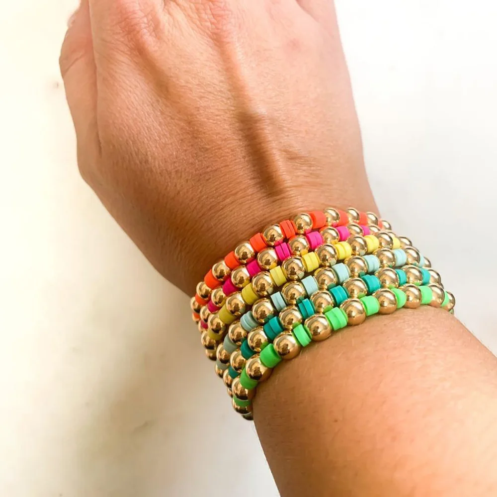 Wholesale Fashion Jewellery Bohemia Style Handmade Rice 4mm polymer clay Bracelet Bangles 18K gold bracelet