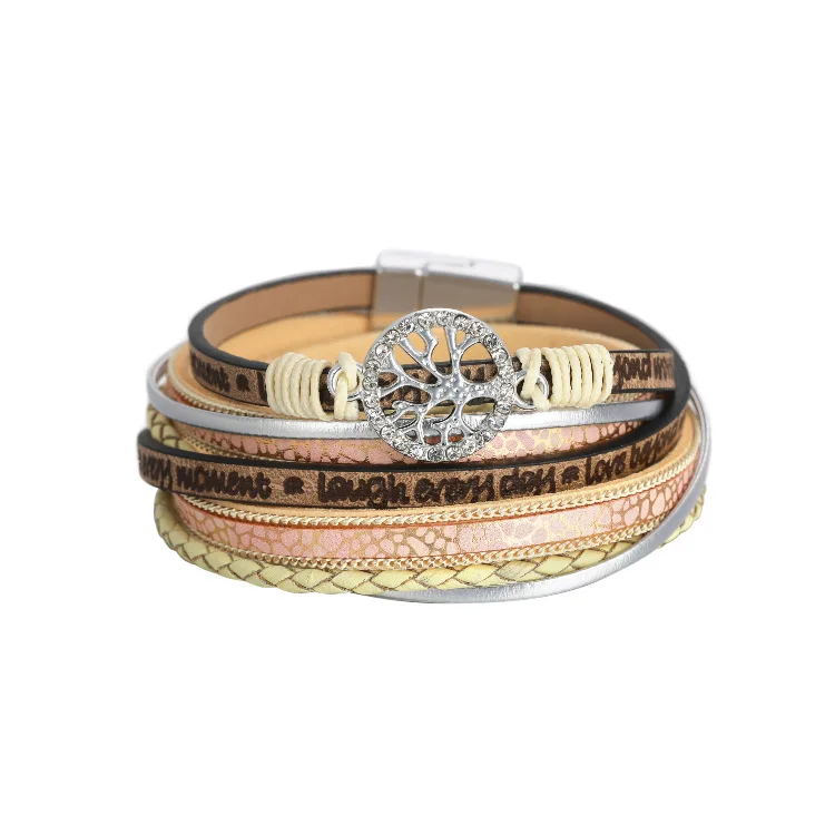 Life Tree Leather Bracelets For Women Bohemia Braided Multilayer Wrap Bangles Fashion