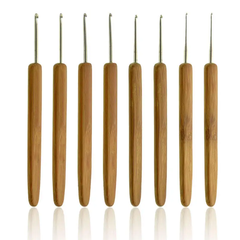 12pcs/set Knitting Needles Handle Bamboo Crochet Hooks Knitting Needles Set Weave Craft With Bag