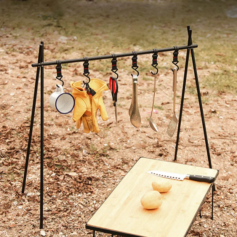 Amazon Hot Sale Aluminum Alloy portable Pocket Folding Camping Shelf Hanger  Camping Hanging Rack Picnic Storage Tripod Rack