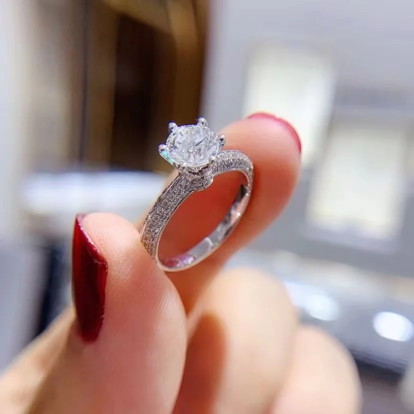 Luxury Moissanite Jewelry White Gold 925 Sterling 1 CT 925 Sterling Silver VVS1 Diamond Moissanite Engagement Rings for Women