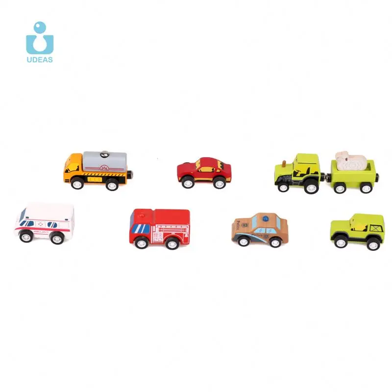UDEAS Mini 7pcs Wooden Cars Model Toy Montessori Wooden Education Vehicle Toys Simulation Cars