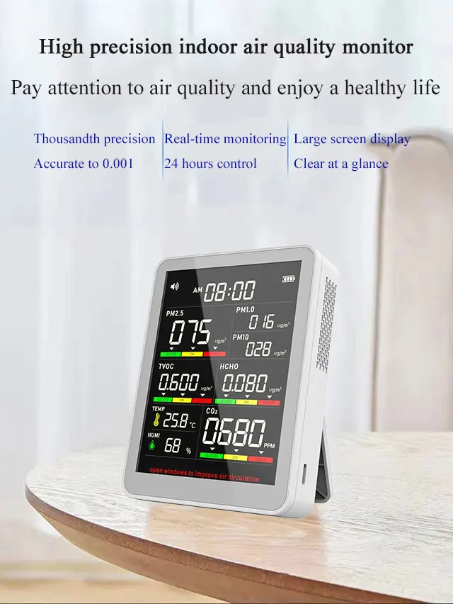 Digital Air Analyzers System Real-Time Meter PM2.5 PM1.0 PM10 TVOC HCHO CO2  Air Quality Monitor