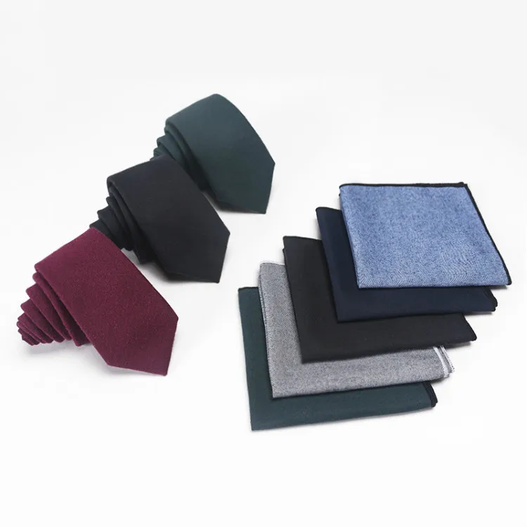 
 Сплошной цвет хлопок и лен шерство ограничения 6 см галстуки и носовой платок, превосходный набор в подарочной коробке, оптовая продажа  