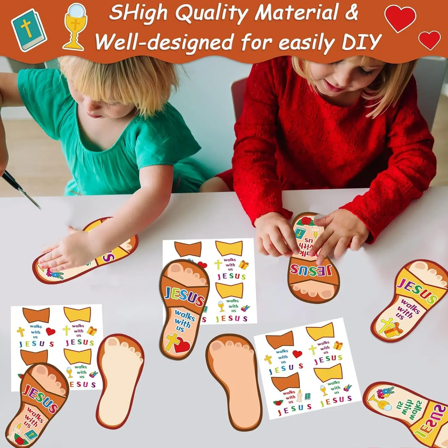 Sunday School DIY Crafts for Kids Jesus Sticker Religious Jesus Walks with Us DIY Christian Easter Craft Kit