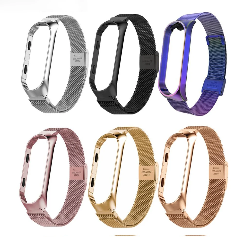  Ремешок из нержавеющей стали для Xiaomi Mi Band 3 4 металлический браслет без винтов наручных