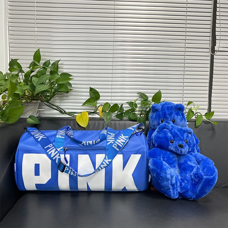 New Arrivals Plush Slippers Pink Bag Duffle Travel Set Spend The Night Weekender Gym Overnight Duffle Bag And Teddy Bear Slipper