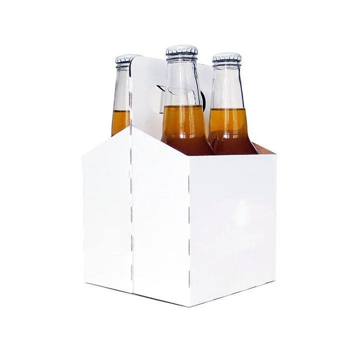 Custom 2 4 6 Pack Insulated Beer Bottle Holder Cardboard Kraft Sturdy Folding Takeaway Coffee Cup Carrier for Wine Cold Drink