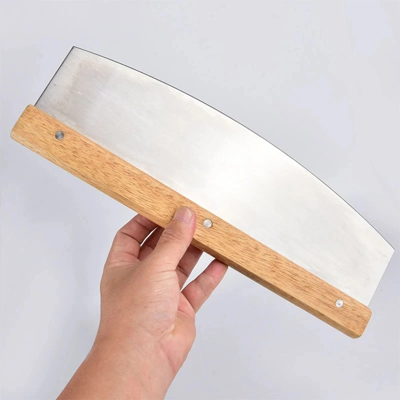 
Stainless Steel Pizza Cutter Wood Handle Pastry Scraper Cake Bread Round Knife Curved Sharp Rocking Blade Pizza Baking Tools 