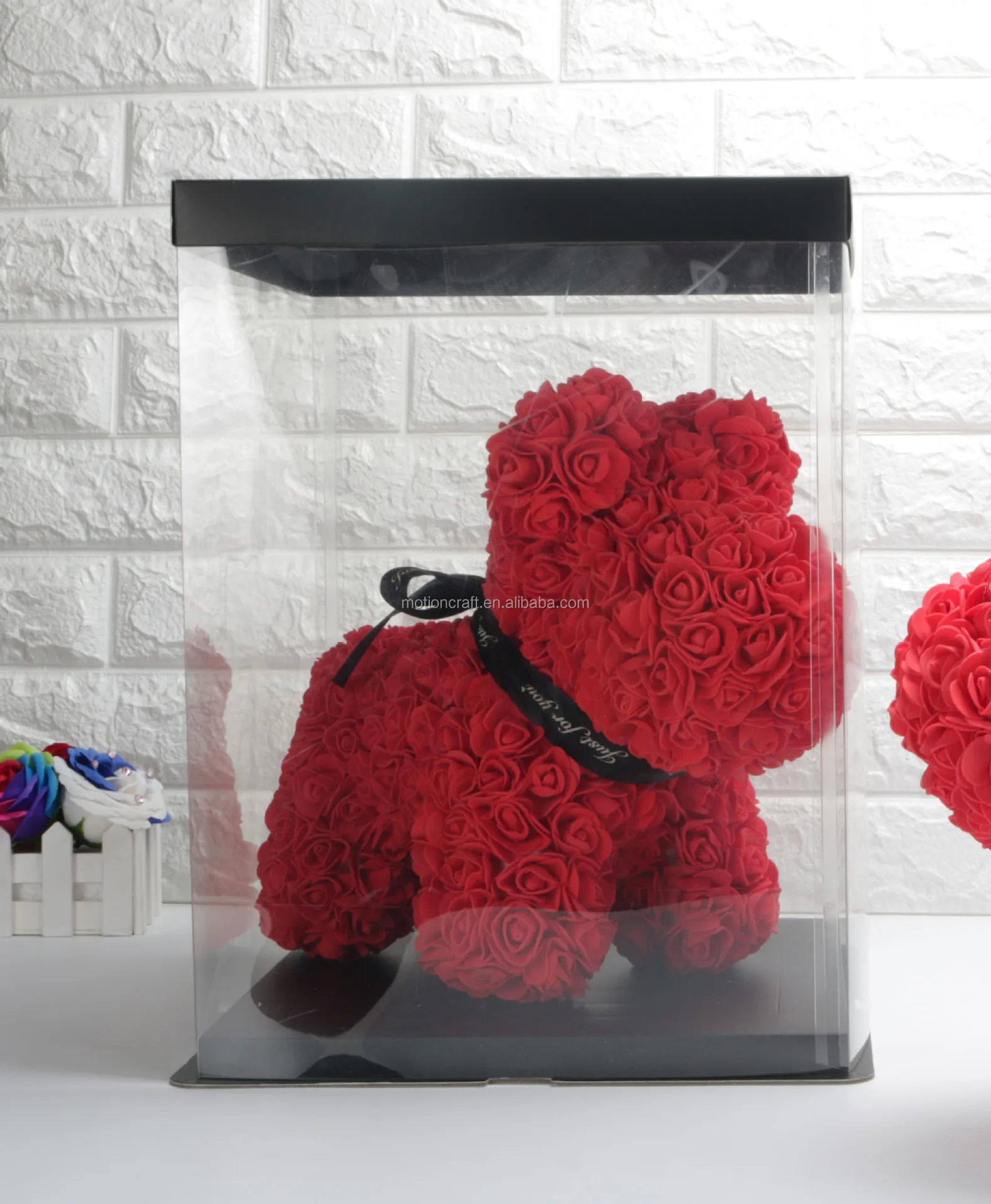 wholesale PVC clear flower rose bear gift box for rose rabbit size 30*30 *50cm