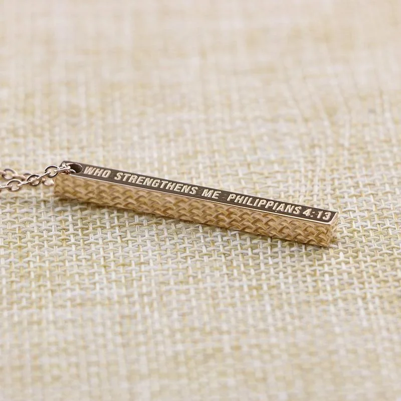 
Custom Personalized Vertical Bar Charm Name Letter Pendant Necklace Inspirational Jewelry 