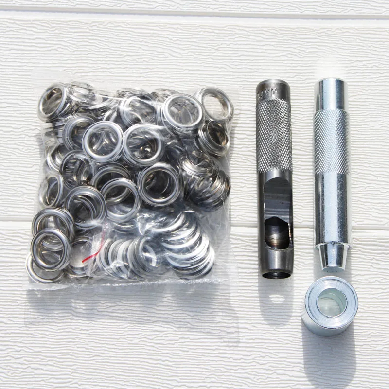 100 Sets Grommet Kit, Thickened Silver Eyelets 6mm (1/4 Inch), 12mm (1/2 Inch) Grommet Tool Kit for Leather,Fabric,Tarp,Shoes