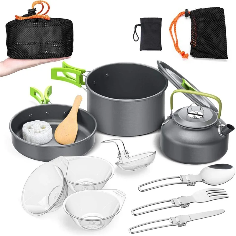 Camping Kitchen Supplies Folding Kitchen Utensil Set Camping Pot Portable Camping Cookware Mess kit for Picnic