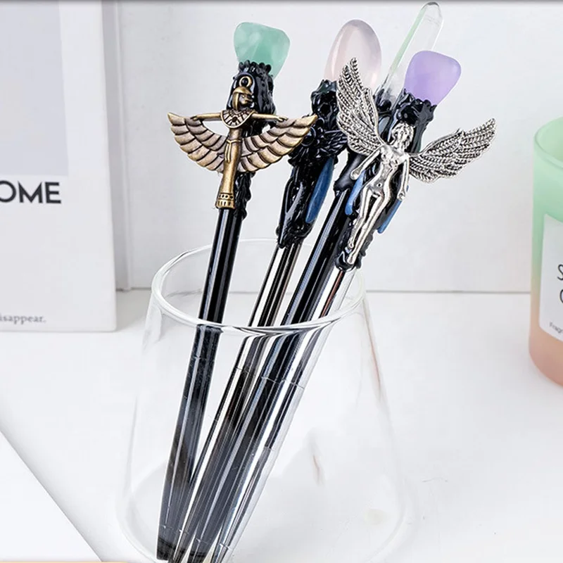 Wholesale natural gemstone amethyst crystal tumbled stones ballpoint pen for office student