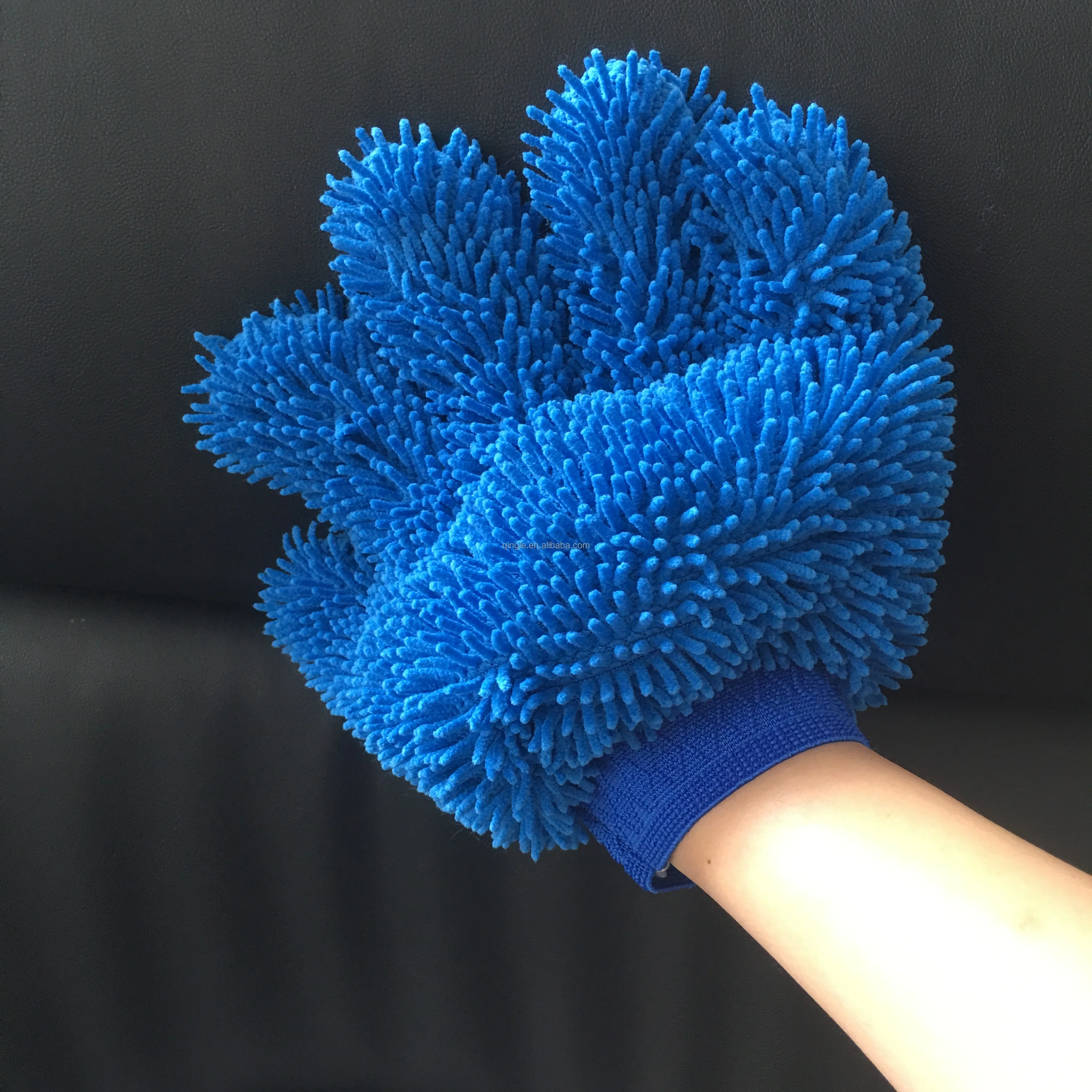 Qingle Five finger double side chenille car wash mitten  microfiber duster cleaning washing car mitt