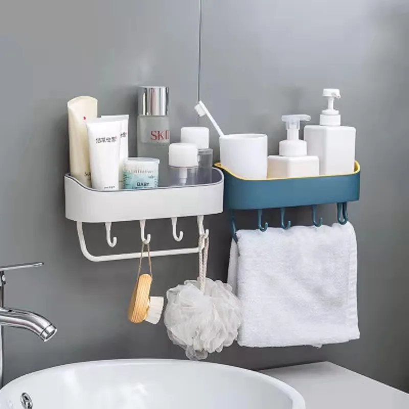 Bathroom Shelf Wall Mounted Shampoo Cosmetic Storage Rack Plastic Toilet Shower Shelves With towel rack
