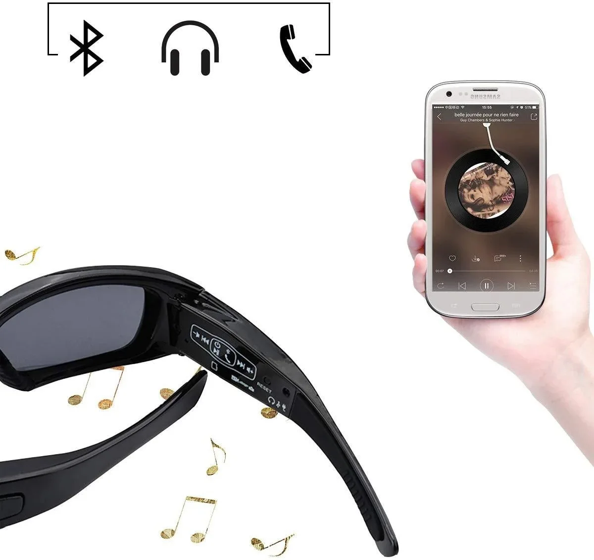 Outdoor Mini Camera Sunglasses Headset Video Recorder Polarized Lens Sun Glass 1080P Recorder