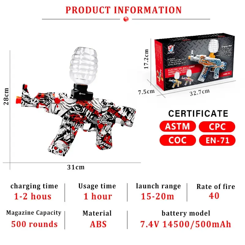 Multiple styles and colors Blaster guns Electric AKM47 splatter ball Water gel Beads toy guns