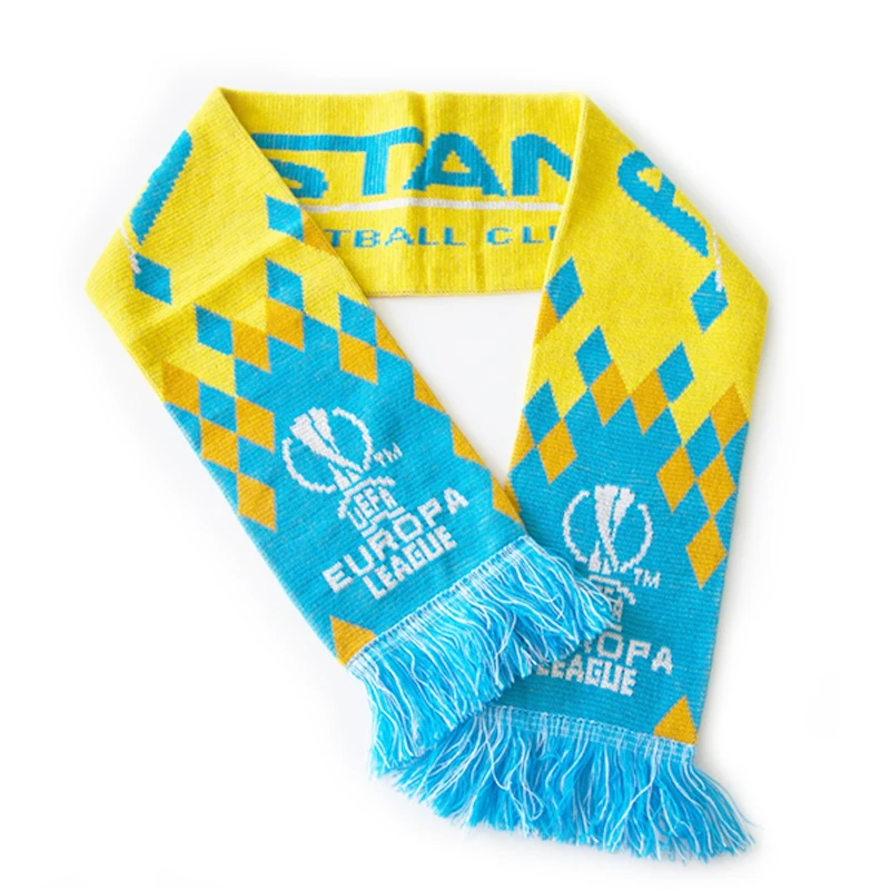 Designer Customized Logo Football Team Clubs Scarf Wholesale Double Side Fan Knitted Souvenir Scarf