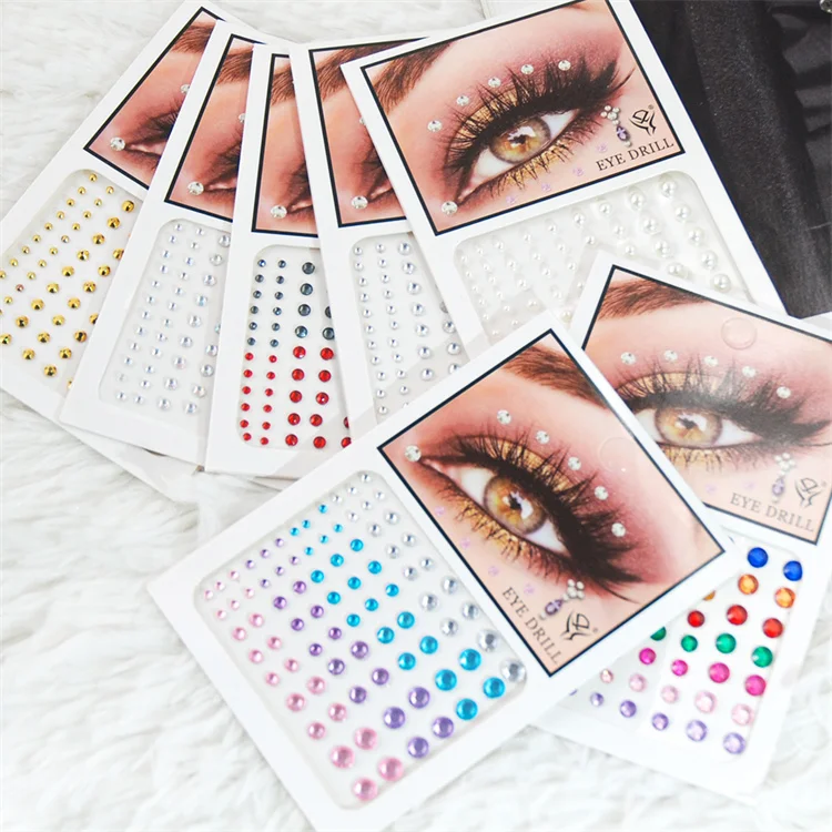 Hisenlee Crystal Tattoo Sticker Acrylic Multicolor Strass Self-adhesive Eyeshadow Face Rhinestone Sticker For Masquerade Party