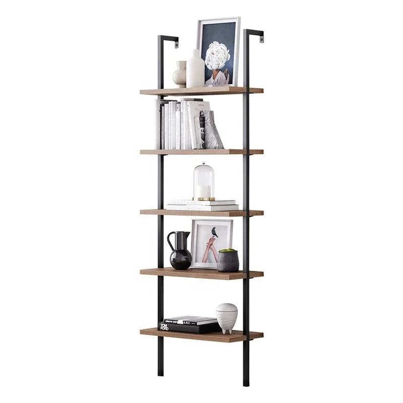 5 Tier Wall Mounted Bookshelf Vertical Bookcase Stand Utility Organizer Shelf Decorative Living Room Bed Room